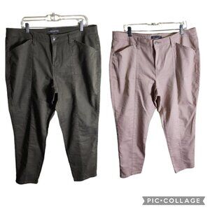 Kate & Mallory Set Of 2 Olive Pale Pink Front Seam Straight Leg Pants Size 18W